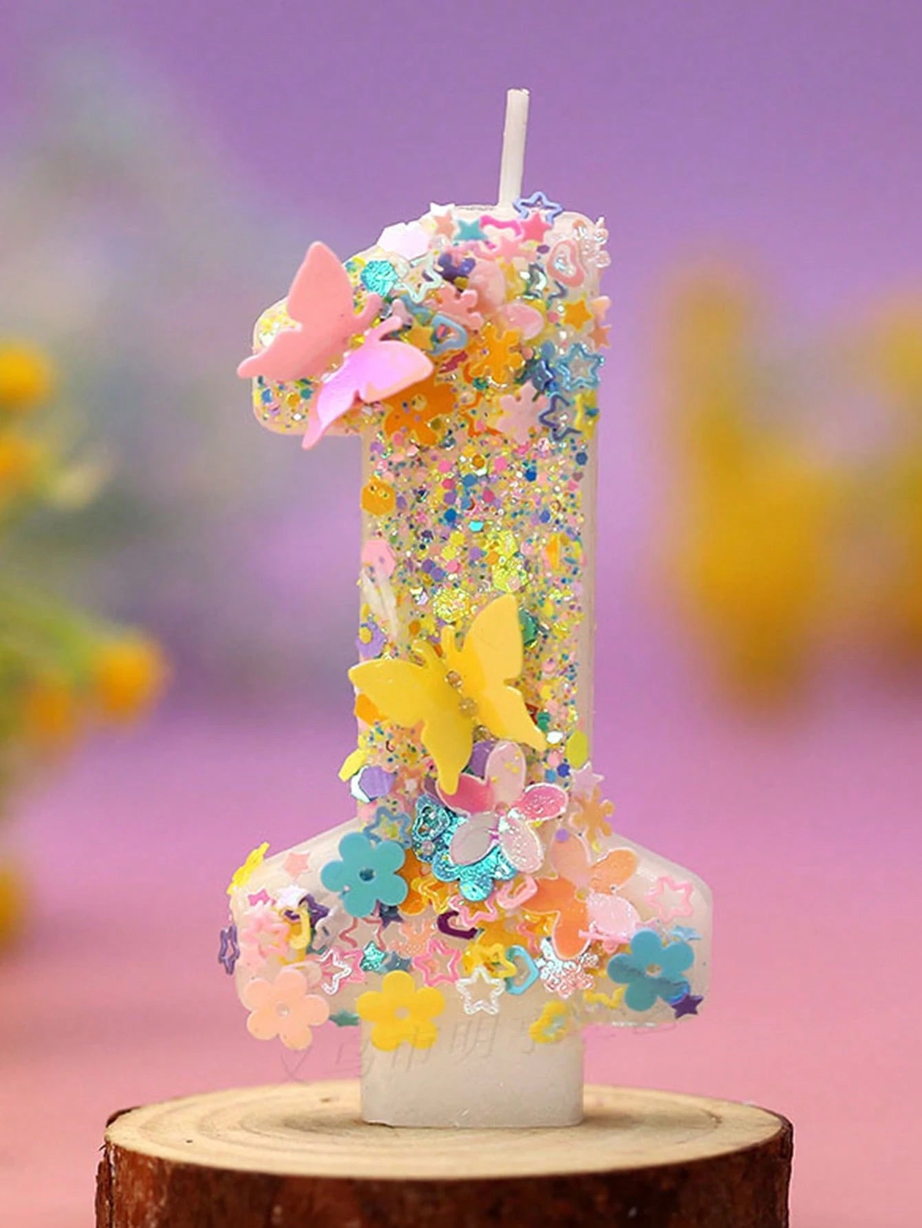 1pc Cute Floral And Butterflies Design Sparkling Sequin Number 0-9 Candle Colorful Handmade Number Birthday Candles Perfect For Child Birthday