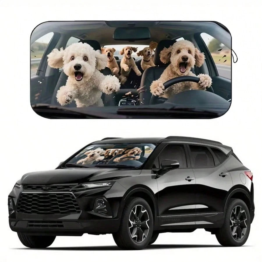 1pc Cute Puppy Car Sun Visor, Interesting Car Accessory Design, Suitable For Beautiful Ladies, Made Of Polyester Fiber, Car Interior UV Protection Sunshade, Easy To Install, Fits Various Car Models, H