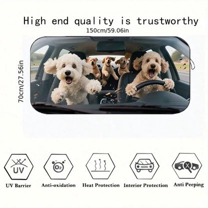 1pc Cute Puppy Car Sun Visor, Interesting Car Accessory Design, Suitable For Beautiful Ladies, Made Of Polyester Fiber, Car Interior UV Protection Sunshade, Easy To Install, Fits Various Car Models, H