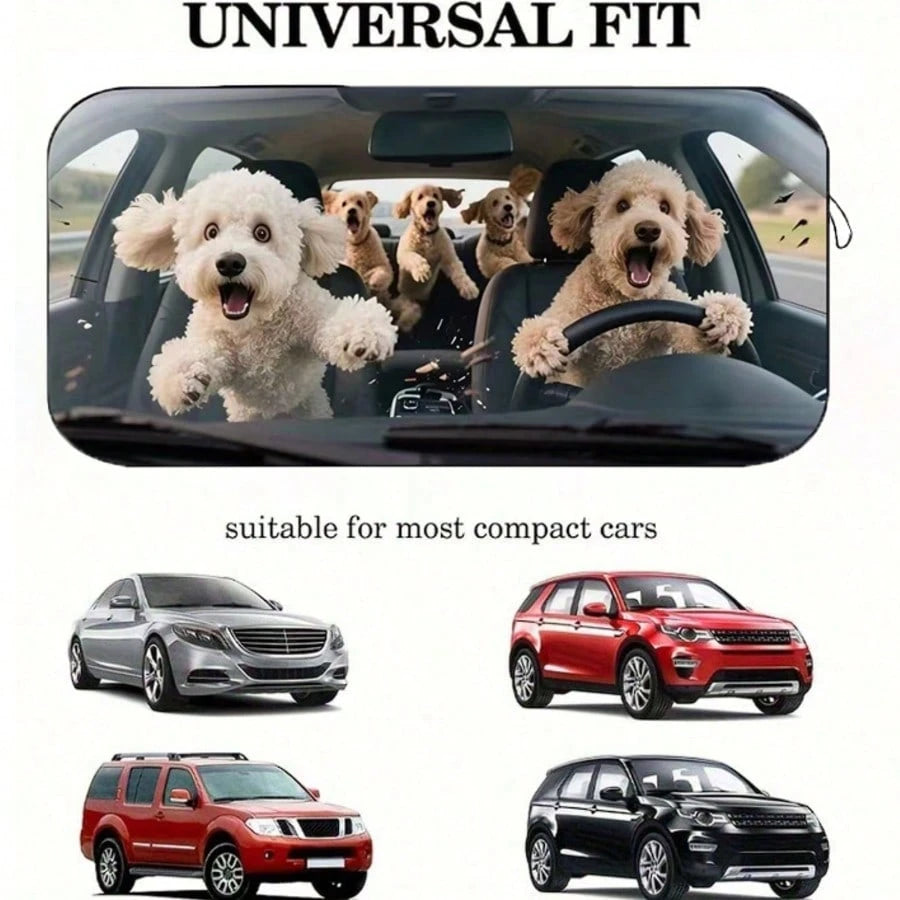 1pc Cute Puppy Car Sun Visor, Interesting Car Accessory Design, Suitable For Beautiful Ladies, Made Of Polyester Fiber, Car Interior UV Protection Sunshade, Easy To Install, Fits Various Car Models, H