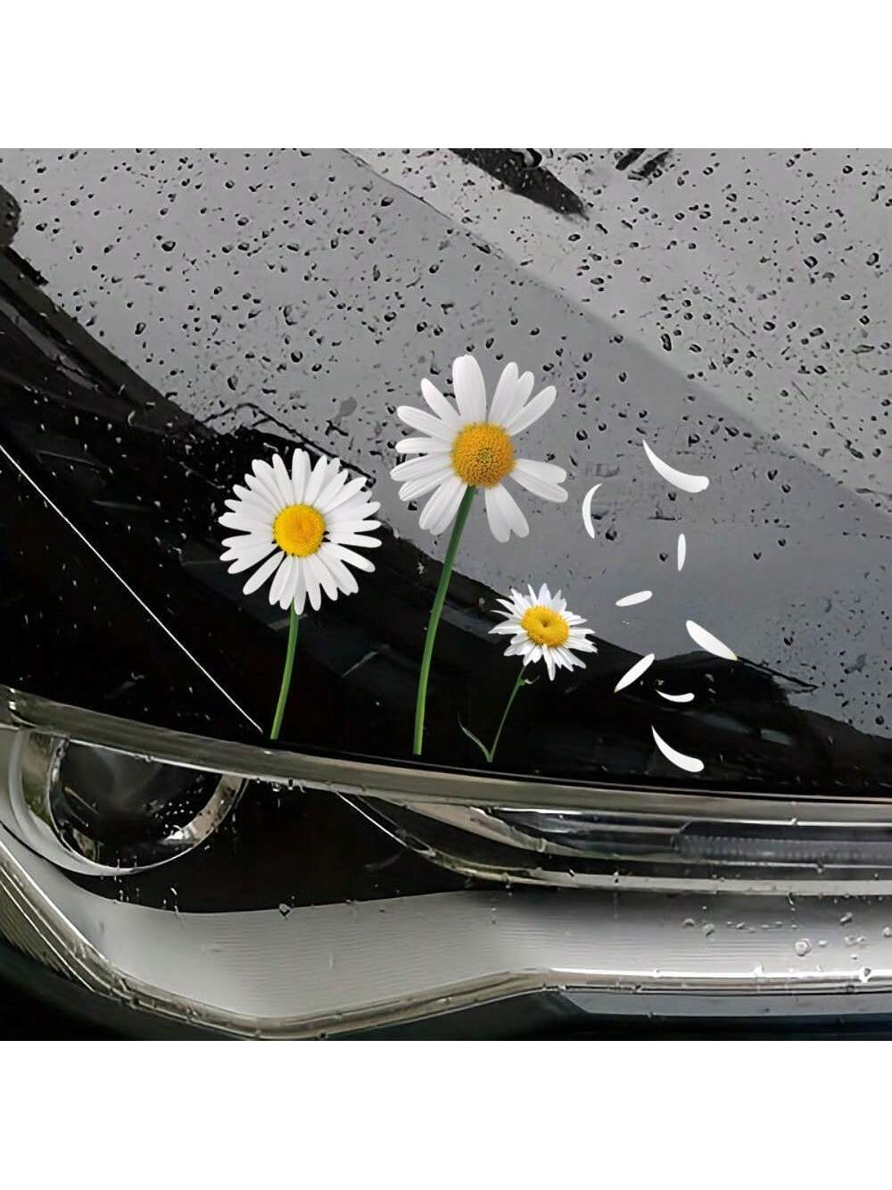 1pc Daisy Flower Petal Falling Car Sticker, Suitable For Covering Scratches On Car Body, Laptop, Refrigerator, Cute And Fun Daisy Decorative Sticker, Applicable To Car, Motorcycle, Car Window, Car Doo