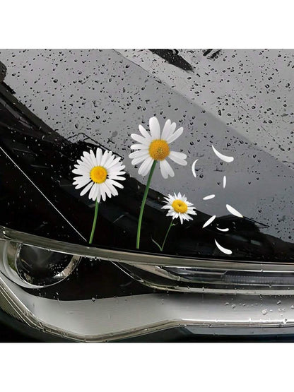 1pc Daisy Flower Petal Falling Car Sticker, Suitable For Covering Scratches On Car Body, Laptop, Refrigerator, Cute And Fun Daisy Decorative Sticker, Applicable To Car, Motorcycle, Car Window, Car Doo