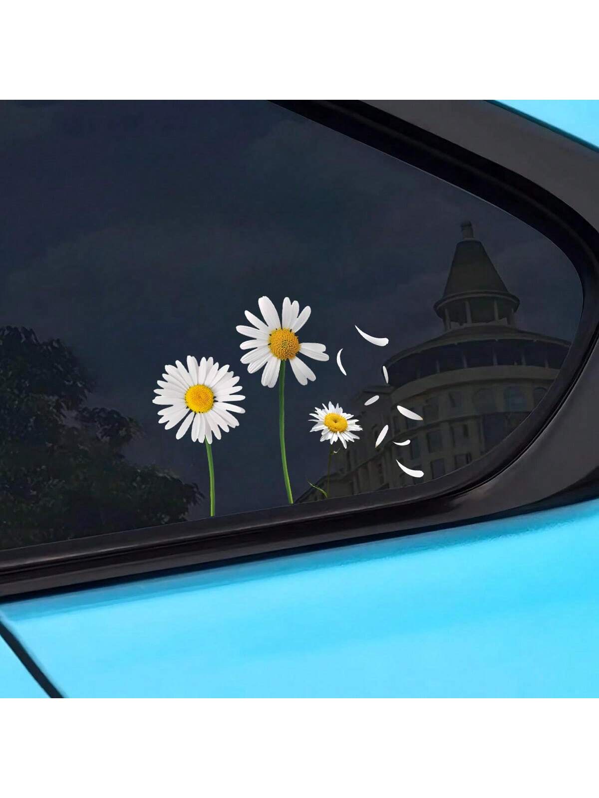 1pc Daisy Flower Petal Falling Car Sticker, Suitable For Covering Scratches On Car Body, Laptop, Refrigerator, Cute And Fun Daisy Decorative Sticker, Applicable To Car, Motorcycle, Car Window, Car Doo