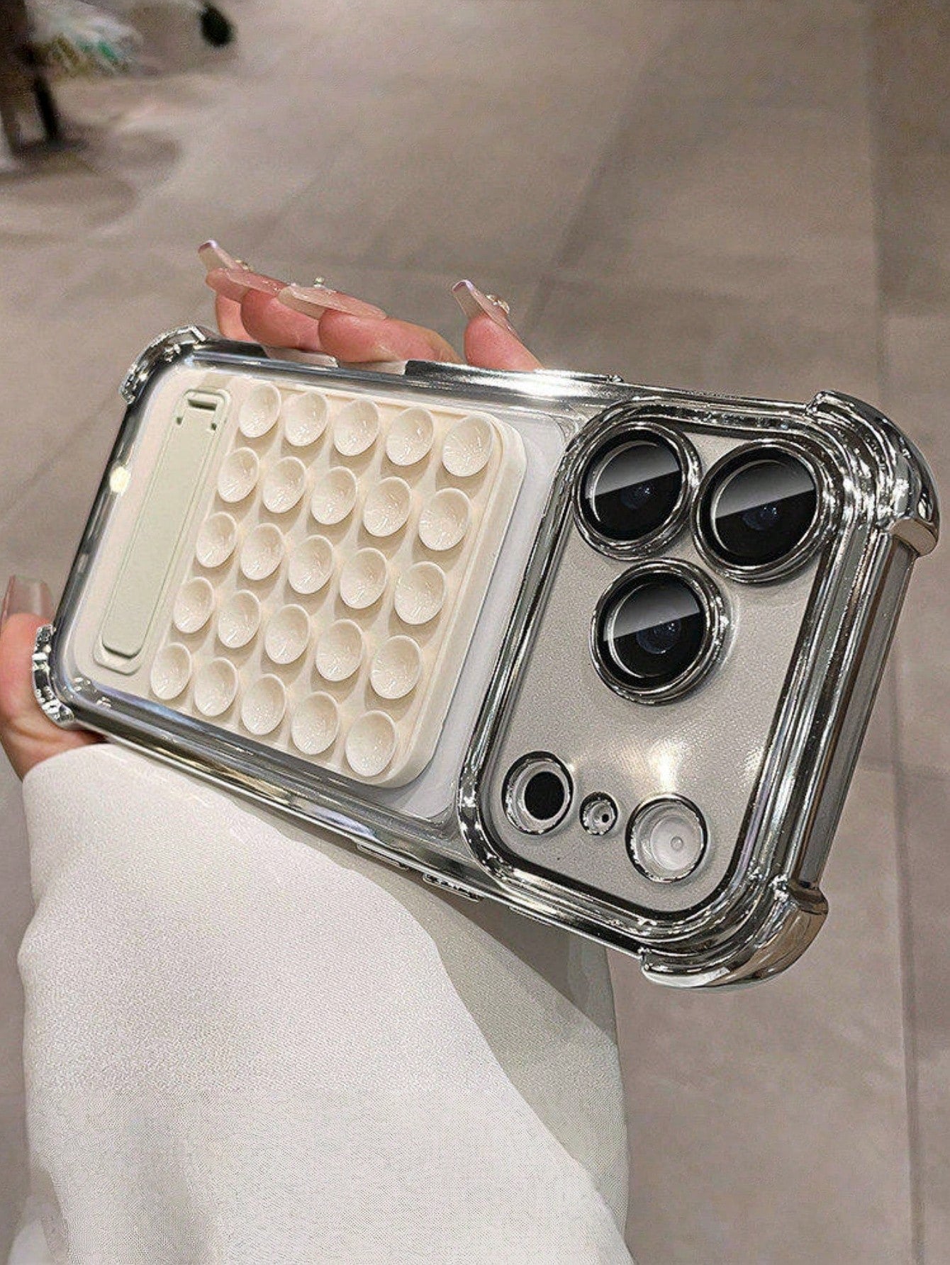 1pc DIY Four-Corner Electroplated Suction Cup Holder Clear Phone Case Compatible With IPhone 17 16 15 14 13 12 11 Pro Max Plus Hard PC Back Cover