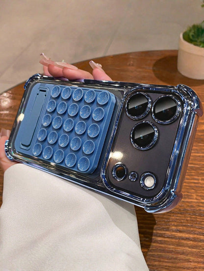 1pc DIY Four-Corner Electroplated Suction Cup Holder Clear Phone Case Compatible With IPhone 17 16 15 14 13 12 11 Pro Max Plus Hard PC Back Cover
