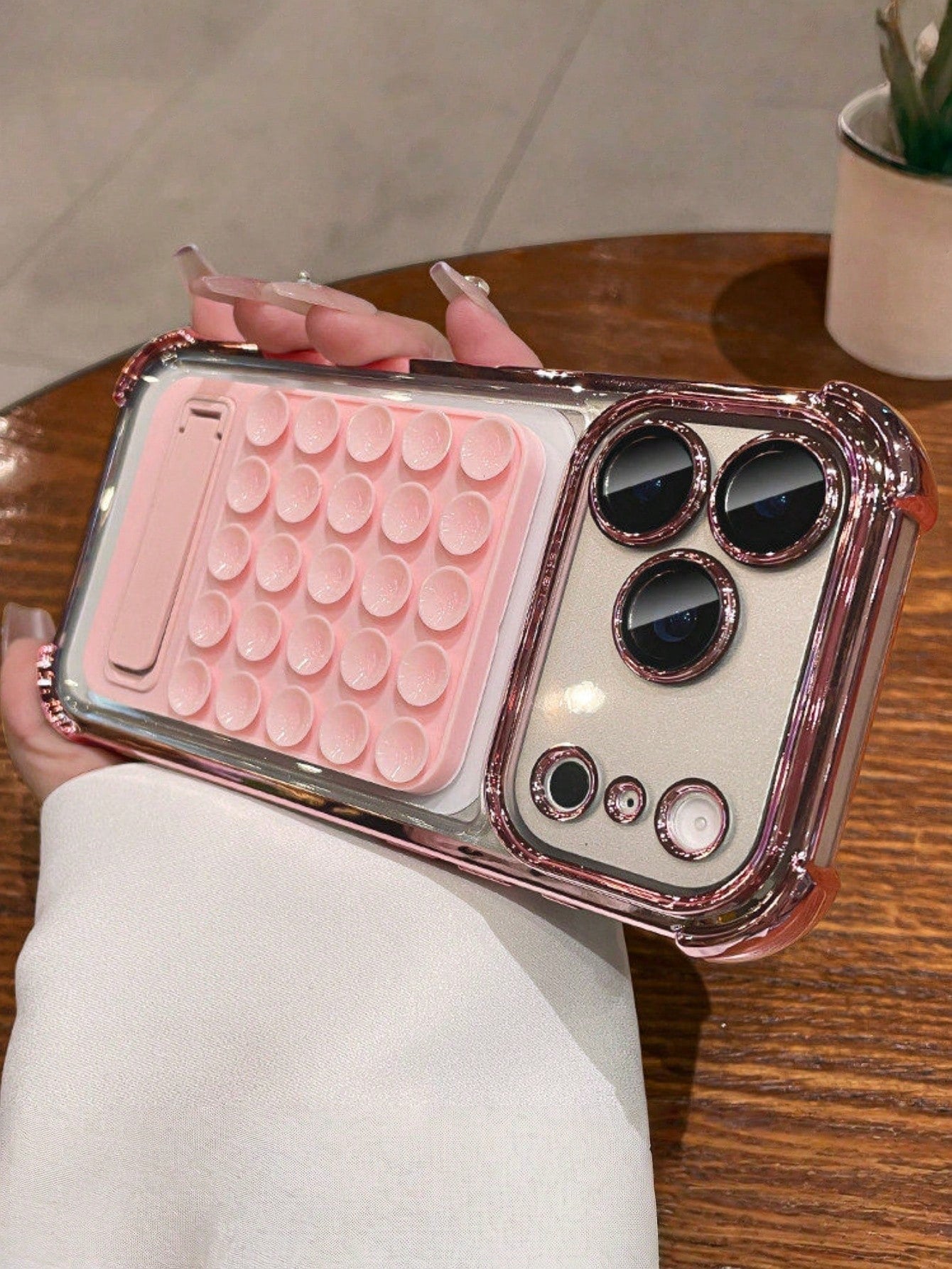 1pc DIY Four-Corner Electroplated Suction Cup Holder Clear Phone Case Compatible With IPhone 17 16 15 14 13 12 11 Pro Max Plus Hard PC Back Cover
