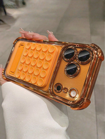 1pc DIY Four-Corner Electroplated Suction Cup Holder Clear Phone Case Compatible With IPhone 17 16 15 14 13 12 11 Pro Max Plus Hard PC Back Cover