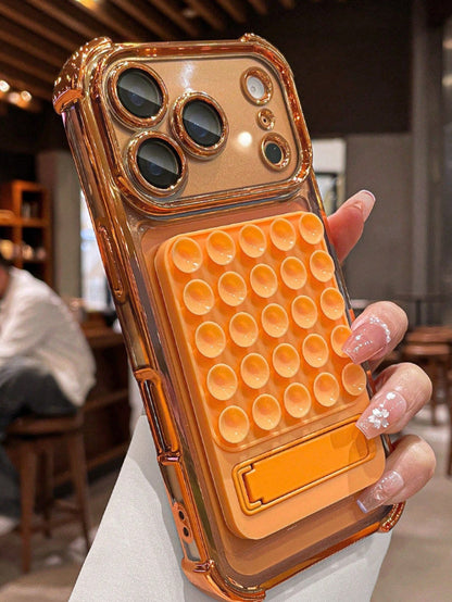 1pc DIY Four-Corner Electroplated Suction Cup Holder Clear Phone Case Compatible With IPhone 17 16 15 14 13 12 11 Pro Max Plus Hard PC Back Cover