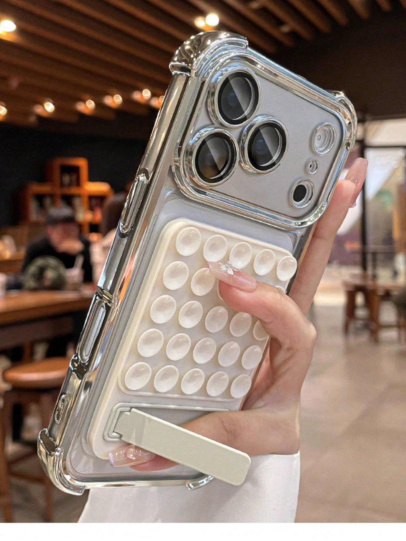 1pc DIY Four-Corner Electroplated Suction Cup Holder Clear Phone Case Compatible With IPhone 17 16 15 14 13 12 11 Pro Max Plus Hard PC Back Cover