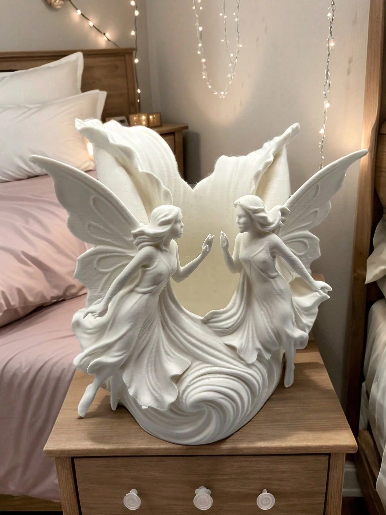 1pc Double/Single Wing White Fairy Resin Storage Box, Individual Decorative Ornament, Made Of High-Quality Matte White PLA Material, Hand-Polished Surface, Smooth And Delicate; Combines Romantic And P