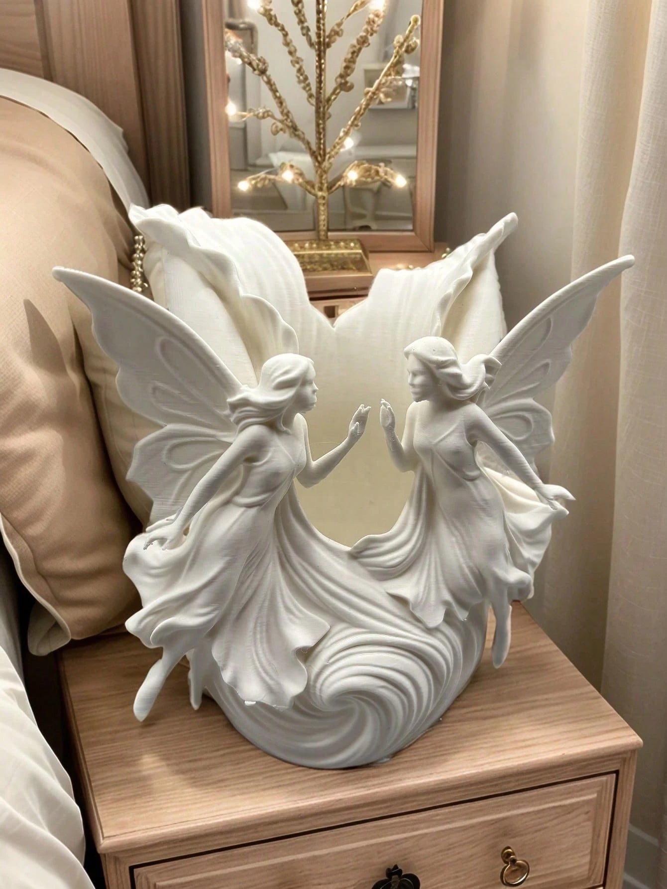 1pc Double/Single Wing White Fairy Resin Storage Box, Individual Decorative Ornament, Made Of High-Quality Matte White PLA Material, Hand-Polished Surface, Smooth And Delicate; Combines Romantic And P