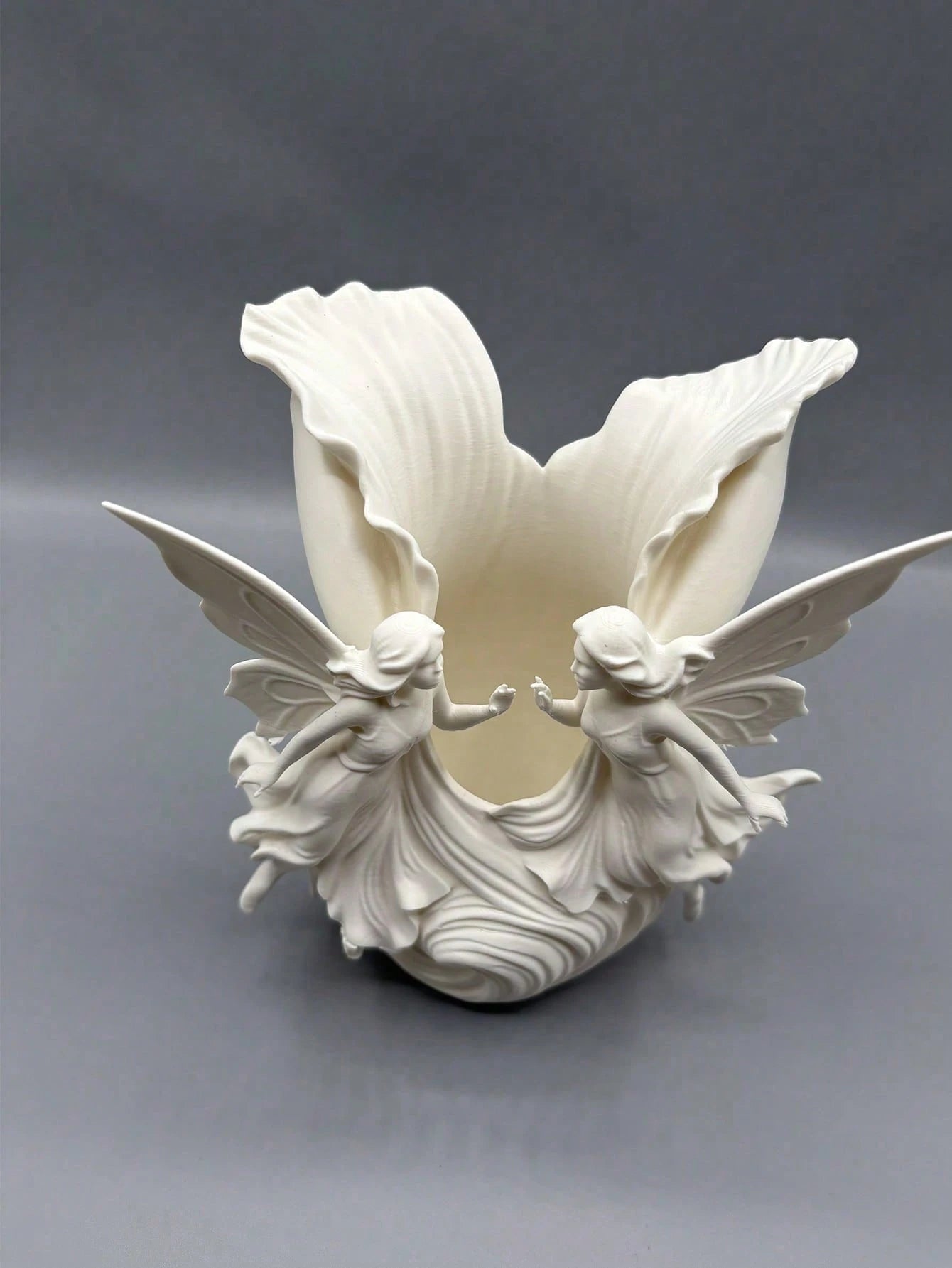1pc Double/Single Wing White Fairy Resin Storage Box, Individual Decorative Ornament, Made Of High-Quality Matte White PLA Material, Hand-Polished Surface, Smooth And Delicate; Combines Romantic And P