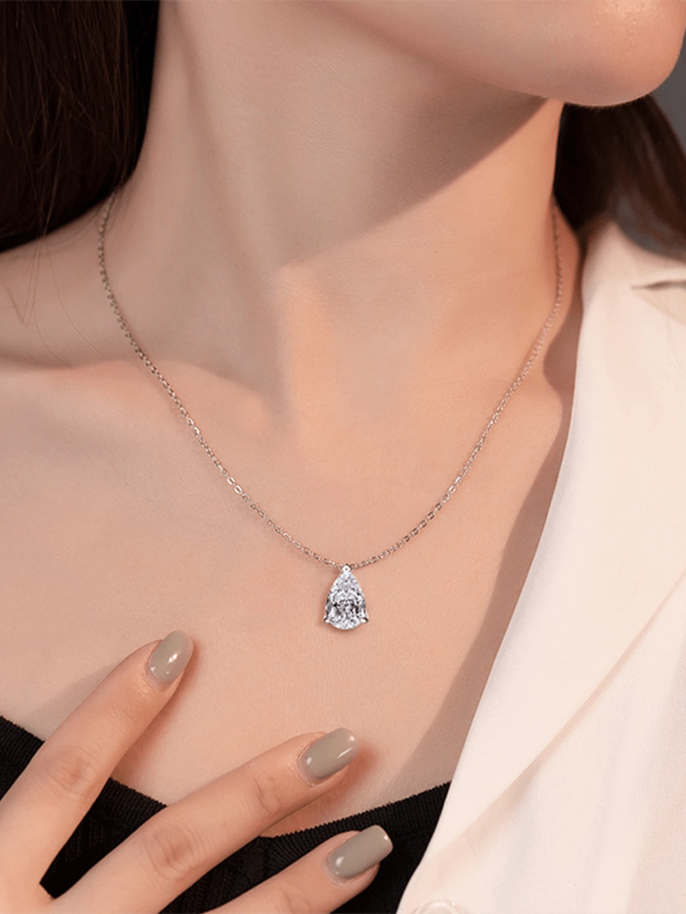 1pc Elegant 925 Silver 2-4 Carat Pear-Cut Moissanite Pendant Necklace, Suitable For Women's Daily Commute, Party, Vacation, Wedding, Valentine's Day, Mother's Day, Bridesmaid Gift, Shiny Jewelry Gift