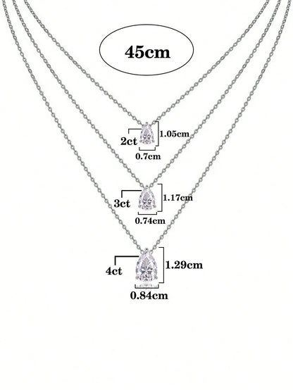 1pc Elegant 925 Silver 2-4 Carat Pear-Cut Moissanite Pendant Necklace, Suitable For Women's Daily Commute, Party, Vacation, Wedding, Valentine's Day, Mother's Day, Bridesmaid Gift, Shiny Jewelry Gift