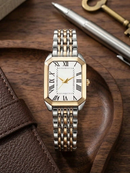 1pc Elegant Minimalist Women's Quartz Watch, Retro Square Dial, Roman Numeral Scale, Suitable For Daily Wear, Party Decoration Or As Gift For Friends And Mothers On Holidays Like Valentine's Day, Moth