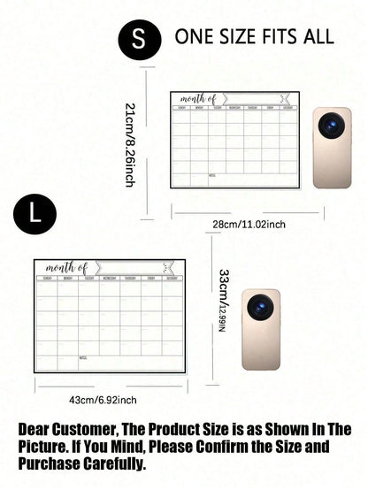 1pc Erasable Magnetic Refrigerator Calendar Whiteboard, Suitable For Monthly Planner, Kitchen Chore List, To-Do List, School Supplies, Back To School, No Residue, White Surface, Easy To Clean, Reusabl