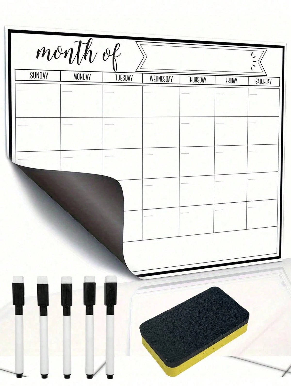 1pc Erasable Magnetic Refrigerator Calendar Whiteboard, Suitable For Monthly Planner, Kitchen Chore List, To-Do List, School Supplies, Back To School, No Residue, White Surface, Easy To Clean, Reusabl