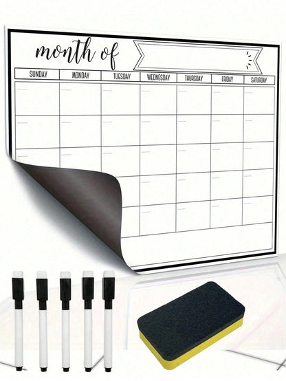 1pc Erasable Magnetic Refrigerator Calendar Whiteboard, Suitable For Monthly Planner, Kitchen Chore List, To-Do List, School Supplies, Back To School, No Residue, White Surface, Easy To Clean, Reusabl