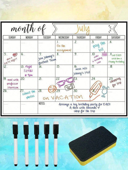 1pc Erasable Magnetic Refrigerator Calendar Whiteboard, Suitable For Monthly Planner, Kitchen Chore List, To-Do List, School Supplies, Back To School, No Residue, White Surface, Easy To Clean, Reusabl