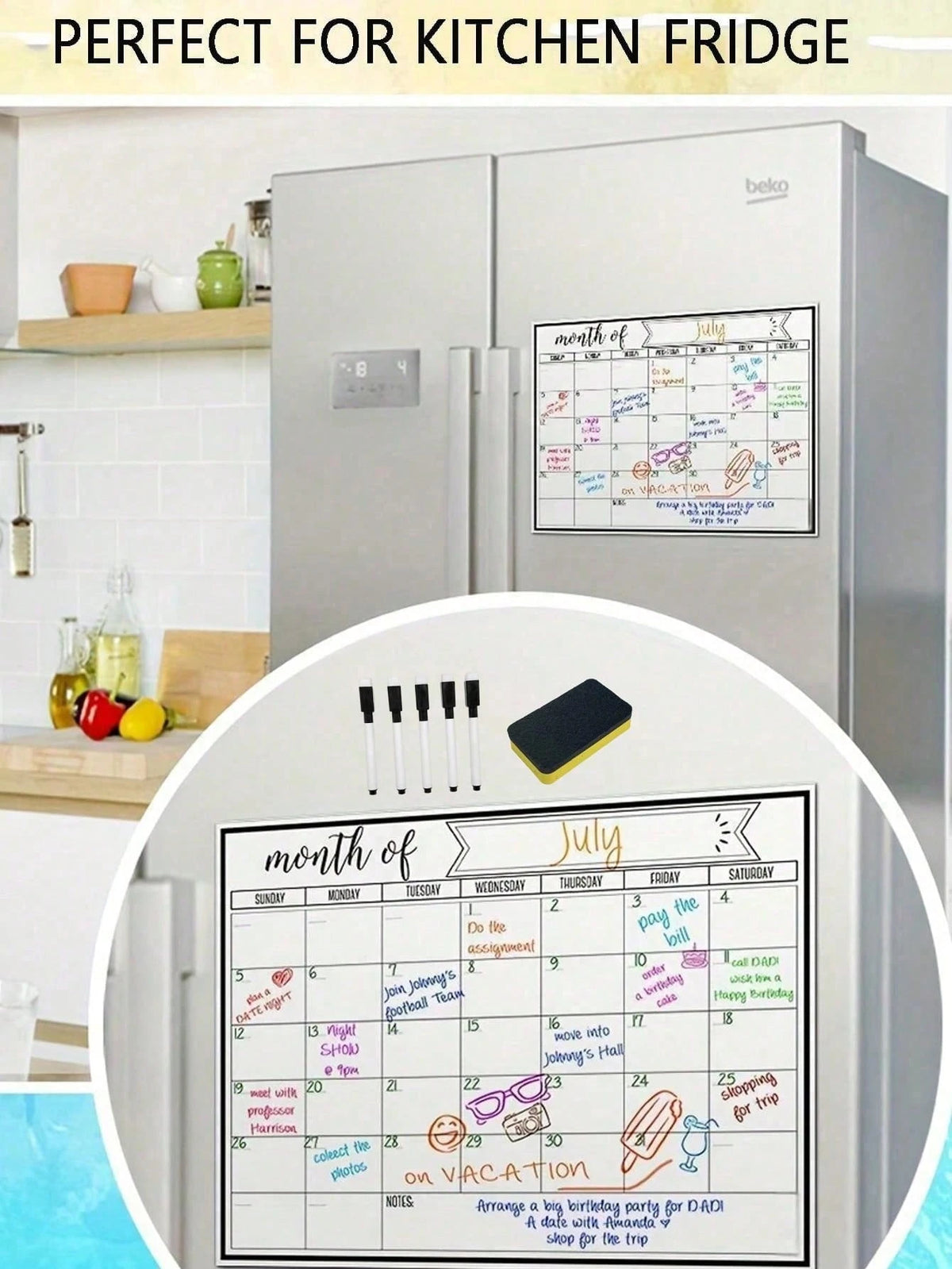 1pc Erasable Magnetic Refrigerator Calendar Whiteboard, Suitable For Monthly Planner, Kitchen Chore List, To-Do List, School Supplies, Back To School, No Residue, White Surface, Easy To Clean, Reusabl