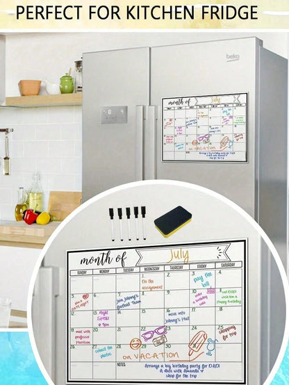 1pc Erasable Magnetic Refrigerator Calendar Whiteboard, Suitable For Monthly Planner, Kitchen Chore List, To-Do List, School Supplies, Back To School, No Residue, White Surface, Easy To Clean, Reusabl