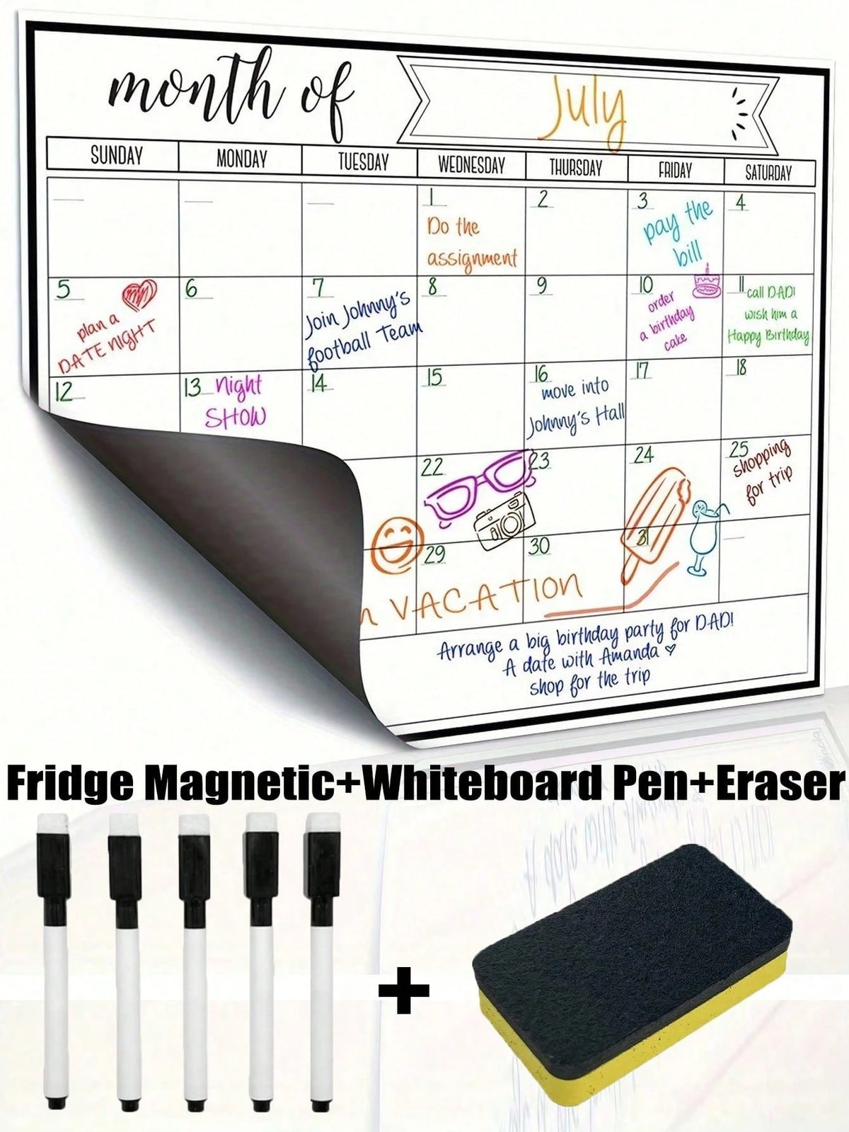 1pc Erasable Magnetic Refrigerator Calendar Whiteboard, Suitable For Monthly Planner, Kitchen Chore List, To-Do List, School Supplies, Back To School, No Residue, White Surface, Easy To Clean, Reusabl