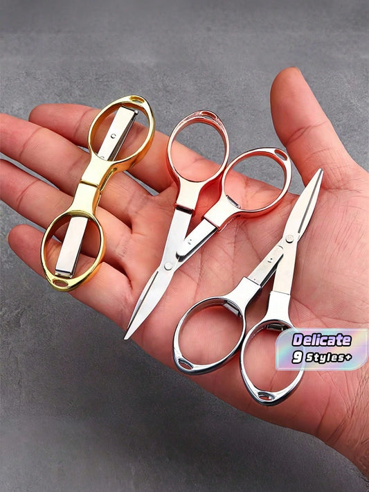 1pc Exquisite Folding Small Scissors, Zinc Alloy 8-Shaped Stretch Paper-Cutting Scissors, Multi-Functional Scissors For Office, Outdoor Travel, And Fishing Back To School,Back To School,School Supplie
