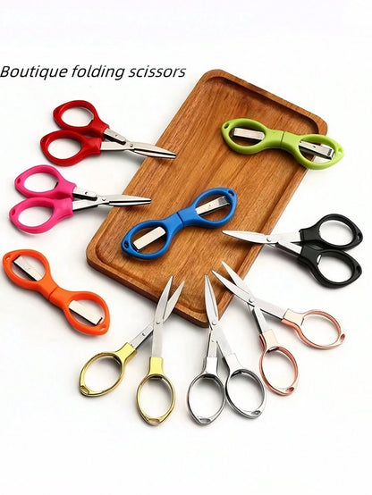 1pc Exquisite Folding Small Scissors, Zinc Alloy 8-Shaped Stretch Paper-Cutting Scissors, Multi-Functional Scissors For Office, Outdoor Travel, And Fishing Back To School,Back To School,School Supplie