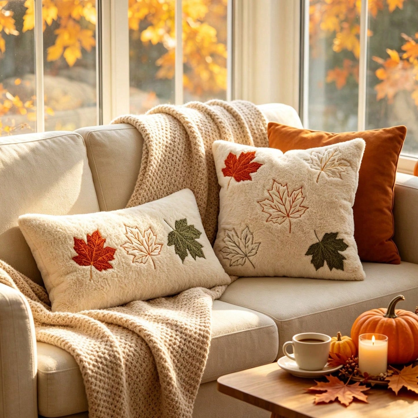 1pc Fall Pillow Covers Fall Maple Leafs Decorations Autumn Pumpkin Throw Pillow Cases Soft Plush Faux Fur Wool Couch Cushion Case For Chair Sofa Living Room Home Decor