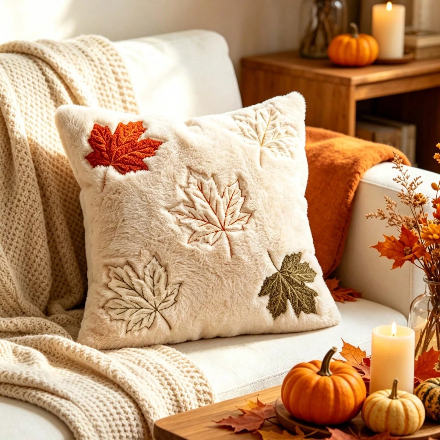 1pc Fall Pillow Covers Fall Maple Leafs Decorations Autumn Pumpkin Throw Pillow Cases Soft Plush Faux Fur Wool Couch Cushion Case For Chair Sofa Living Room Home Decor
