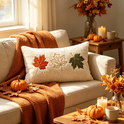 1pc Fall Pillow Covers Fall Maple Leafs Decorations Autumn Pumpkin Throw Pillow Cases Soft Plush Faux Fur Wool Couch Cushion Case For Chair Sofa Living Room Home Decor
