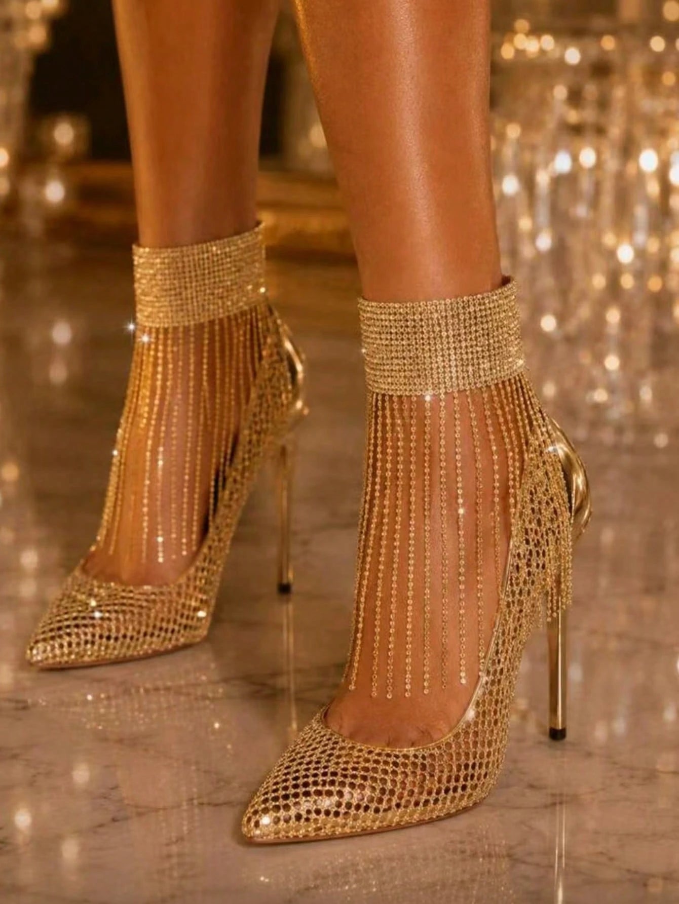 1pc Fashionable Elegant Rhinestone Gold Tassel Anklet, Shiny Crystal Pendant Women's Party Wedding Beach Foot Jewelry
