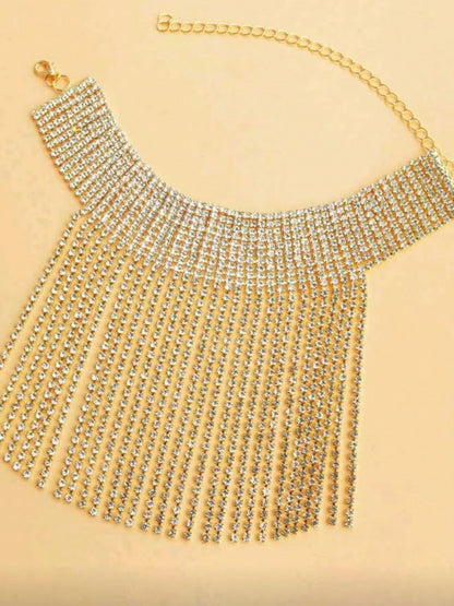 1pc Fashionable Elegant Rhinestone Gold Tassel Anklet, Shiny Crystal Pendant Women's Party Wedding Beach Foot Jewelry
