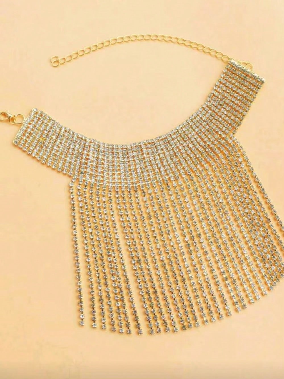1pc Fashionable Elegant Rhinestone Gold Tassel Anklet, Shiny Crystal Pendant Women's Party Wedding Beach Foot Jewelry