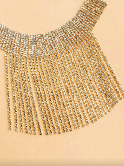 1pc Fashionable Elegant Rhinestone Gold Tassel Anklet, Shiny Crystal Pendant Women's Party Wedding Beach Foot Jewelry