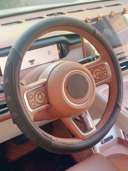 1pc Fashionable Leather Inner Ring Steering Wheel Cover, All-Season Universal Anti-Slip Car Interior Grip Cover