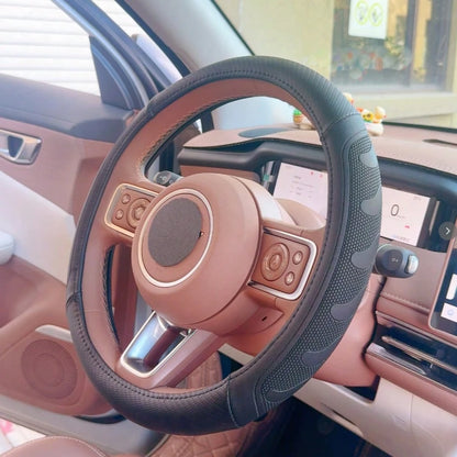 1pc Fashionable Leather Inner Ring Steering Wheel Cover, All-Season Universal Anti-Slip Car Interior Grip Cover
