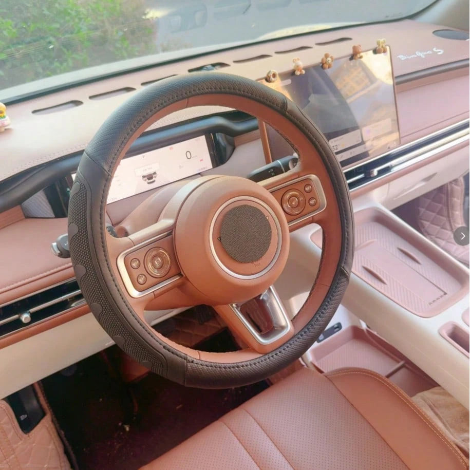 1pc Fashionable Leather Inner Ring Steering Wheel Cover, All-Season Universal Anti-Slip Car Interior Grip Cover