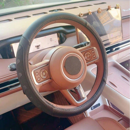 1pc Fashionable Leather Inner Ring Steering Wheel Cover, All-Season Universal Anti-Slip Car Interior Grip Cover