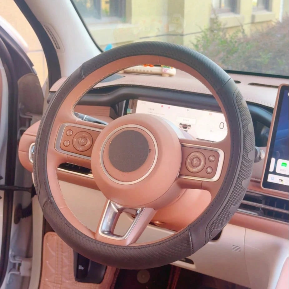 1pc Fashionable Leather Inner Ring Steering Wheel Cover, All-Season Universal Anti-Slip Car Interior Grip Cover
