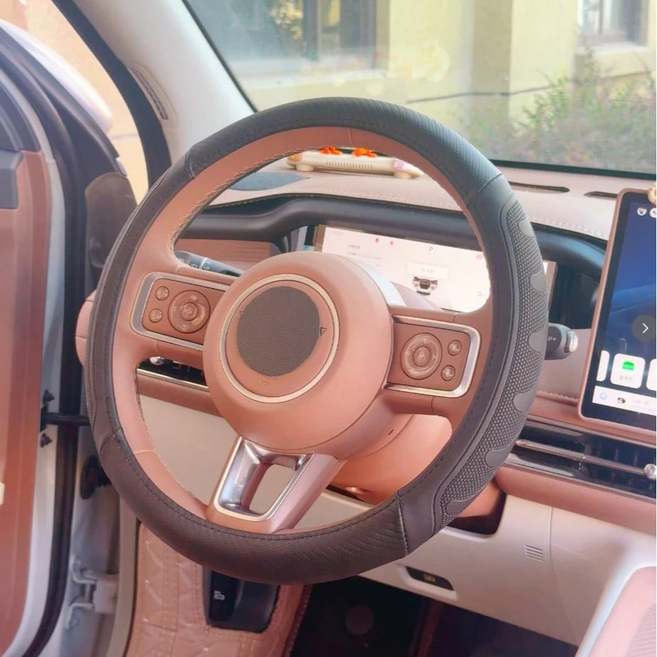 1pc Fashionable Leather Inner Ring Steering Wheel Cover, All-Season Universal Anti-Slip Car Interior Grip Cover