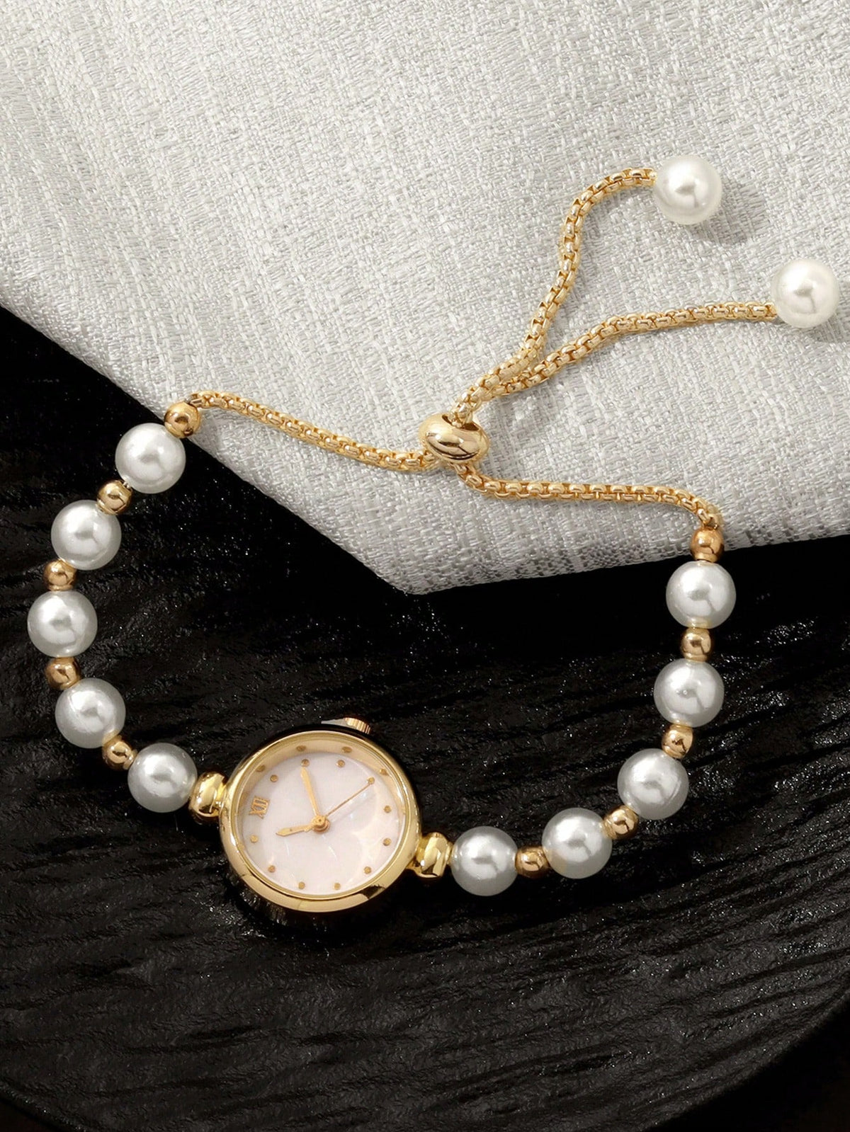 1pc Fashionable & Sweet Women's Watch, Versatile Round Dial, Pearl Chain Strap, Suitable For Holidays, Parties, Weddings, Back To School, Christmas, Thanksgiving, Halloween, Easter And Other Occasions