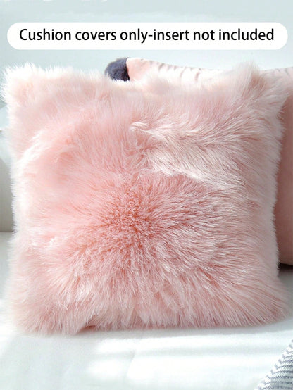 1pc Faux Wool Plush Pillow Cover (Pillow Insert Not Included), Fluffy & Soft, Home Decor Throw Pillow Case, Zippered Closure, Soft & Comfortable, Non-Shedding, Suitable For Bedroom/Dorm/Sofa/Lounge Ch