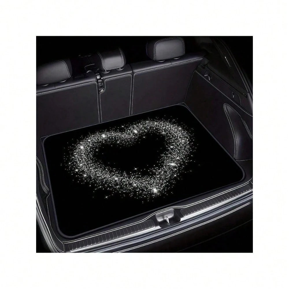 1pc Fit Luxury Trunk Liner With Glittery Heart &-Pattern Floor Design- Heavy-Duty Non-Slip Trunk Protector, Easy-Clean Surface For SUVs, Sedans,- Scratch- & (Compatible With Cars, SUVs,)- Stylish
