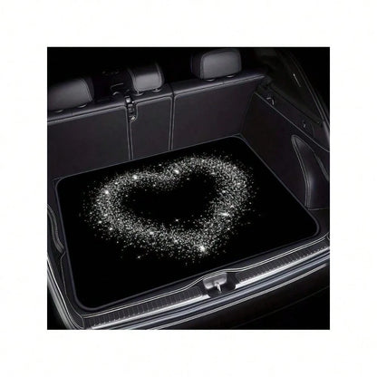 1pc Fit Luxury Trunk Liner With Glittery Heart &-Pattern Floor Design- Heavy-Duty Non-Slip Trunk Protector, Easy-Clean Surface For SUVs, Sedans,- Scratch- & (Compatible With Cars, SUVs,)- Stylish