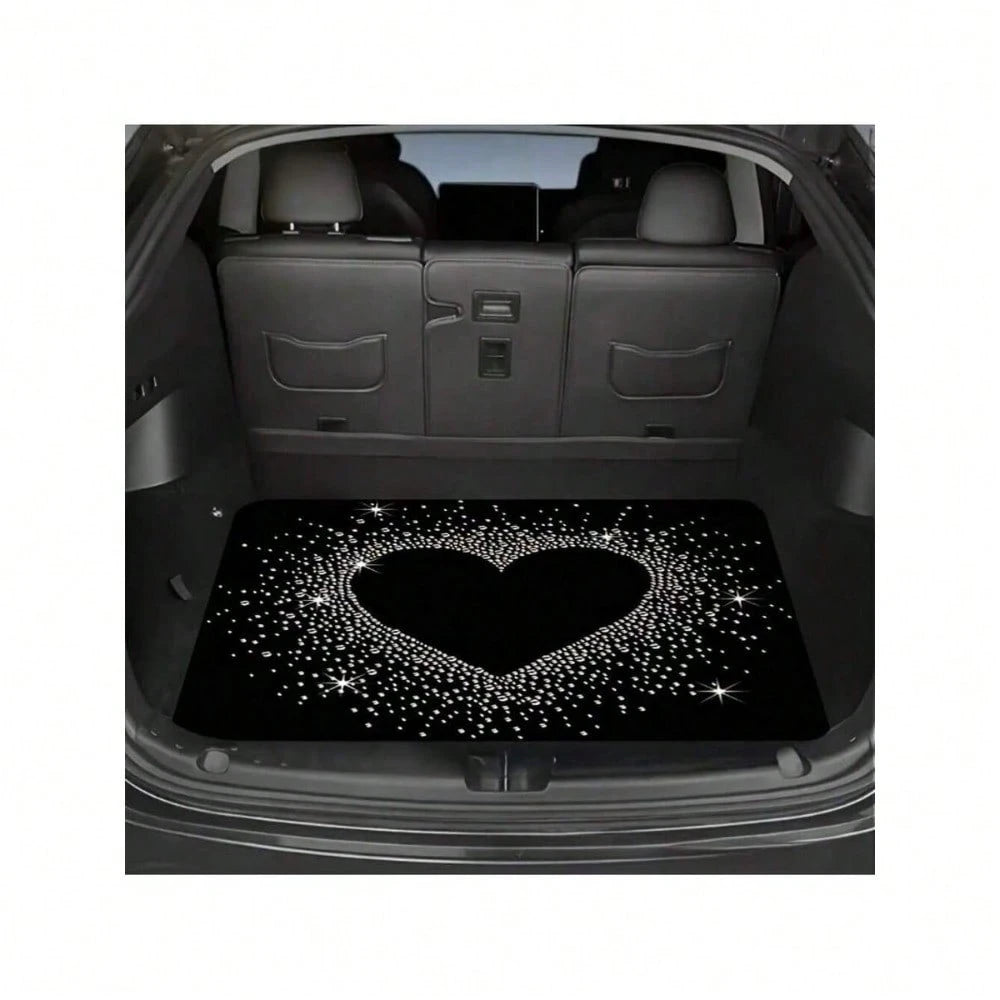 1pc Fit Luxury Trunk Liner With Glittery Heart &-Pattern Floor Design- Heavy-Duty Non-Slip Trunk Protector, Easy-Clean Surface For SUVs, Sedans,- Scratch- & (Compatible With Cars, SUVs,)- Stylish