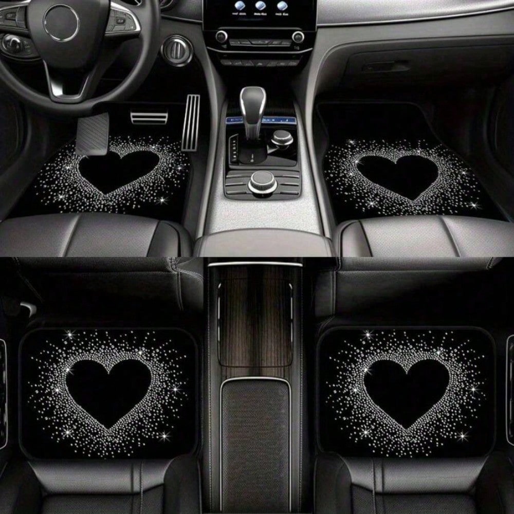 1pc Fit Luxury Trunk Liner With Glittery Heart &-Pattern Floor Design- Heavy-Duty Non-Slip Trunk Protector, Easy-Clean Surface For SUVs, Sedans,- Scratch- & (Compatible With Cars, SUVs,)- Stylish