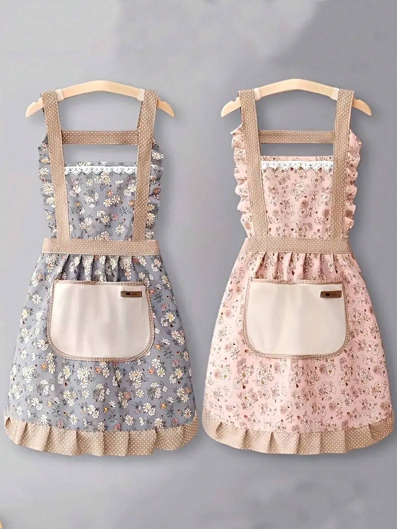 1pc Floral Print Bib Apron – Oil And Stain-Resistant Princess-Style Apron With Pockets And Lace Details; Vintage-Style Floral Kitchen Apron For Women – Perfect For Cleaning The Kitchen, Living Room, O
