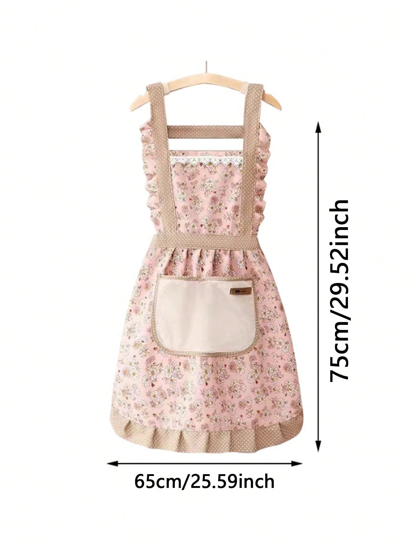 1pc Floral Print Bib Apron – Oil And Stain-Resistant Princess-Style Apron With Pockets And Lace Details; Vintage-Style Floral Kitchen Apron For Women – Perfect For Cleaning The Kitchen, Living Room, O