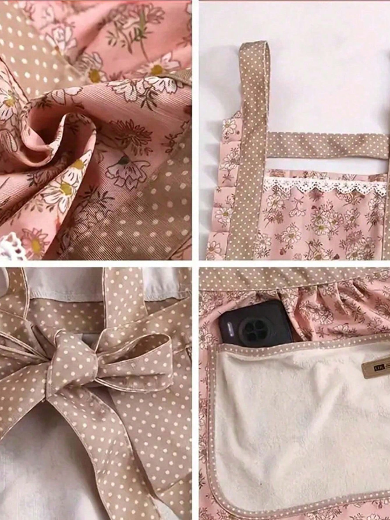 1pc Floral Print Bib Apron – Oil And Stain-Resistant Princess-Style Apron With Pockets And Lace Details; Vintage-Style Floral Kitchen Apron For Women – Perfect For Cleaning The Kitchen, Living Room, O